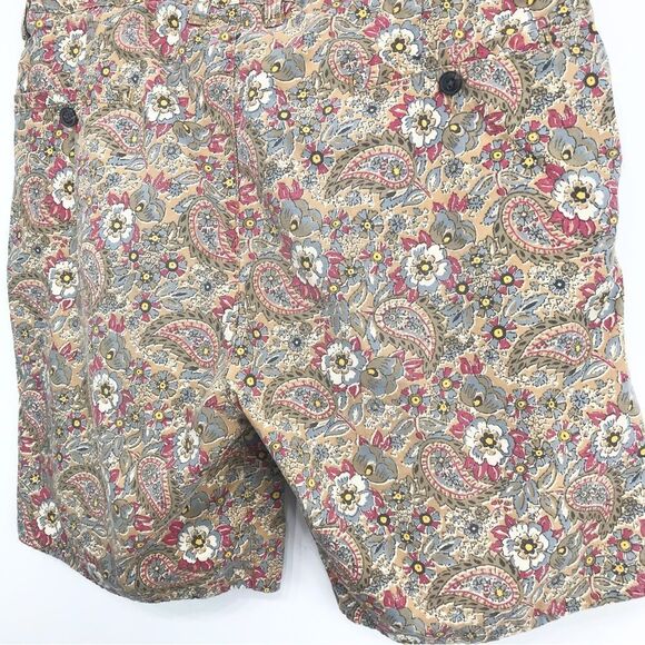 H & M Kaki Red Floral Paisley Pleat Front 100% Cotton Relaxed Shorts - Picture 8 of 16